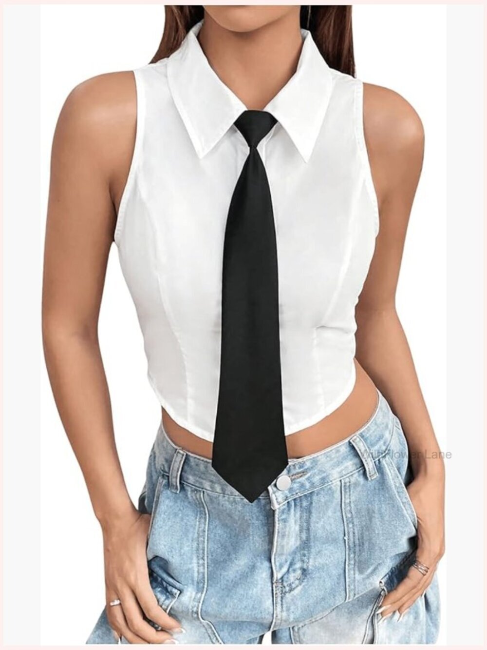 Button Down Sleeveless Crop Tank Top Blouse with Tie